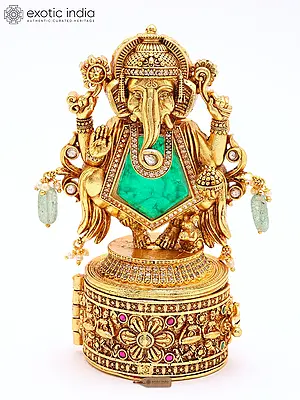 4" Lord Ganesha Sindoor Box in Brass