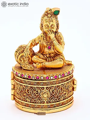 3" Butter Krishna Sindoor/Kumkum Box in Brass