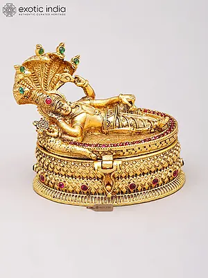 Shesha-Shayi Lord Vishnu Brass Container - 2" Sindoor Box