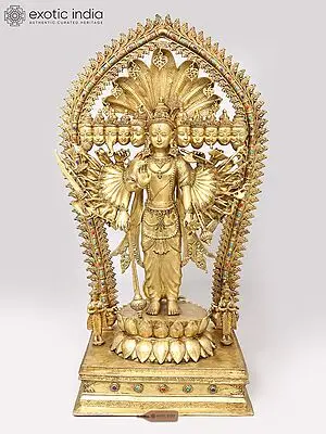 Large Nepalese Brass Statue: Vishvarupa Darshan (Cosmic Form of Lord Vishnu)