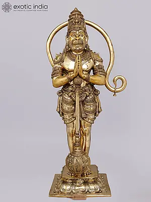 52" Large Standing Lord Hanuman in Namaskar Mudra | Brass Statue