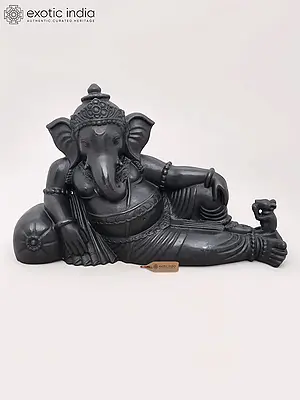 18" Reclining Lord Ganesha Statue in Black Marble
