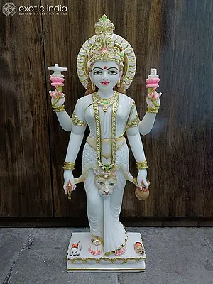 Standing Marble Idol: 24" Four-Armed Goddess Parvati