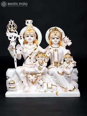 18" Shiva Family (Shiv Parivar) White Marble Statue