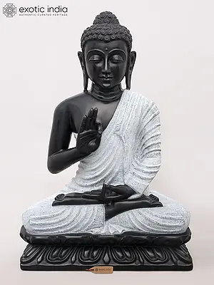 24" Lord Buddha Seated in Vitark Mudra | Black Marble Statue | Handmade Indian Art