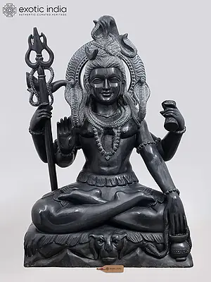 36" Large Blessing Lord Shiva | Black Marble Sculpture