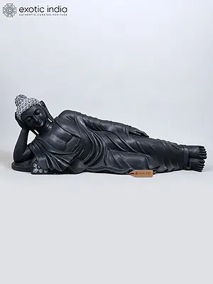 50" Large Mahaparinirvana Buddha | Black Marble Sculpture