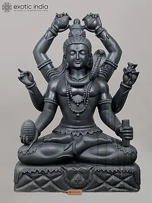 40" Large Mahamrityunjaya Lord Shiva | Black Marble Sculpture