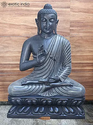 60" Large Seated Lord Buddha in Vitarka Mudra | Black Marble Sculpture