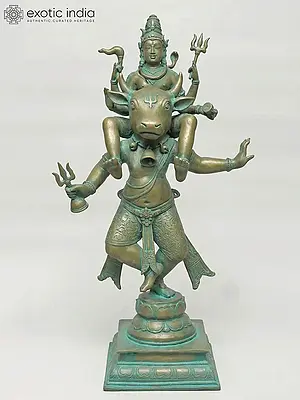 Lord Shiva Carried by Dancing Nandi - 18" Bronze Statue