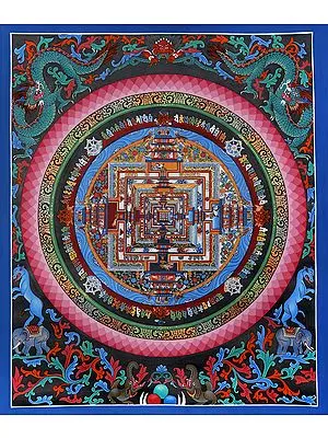 Tibetan Buddhist - The Kalachakra Mandala (Brocadeless Thangka)