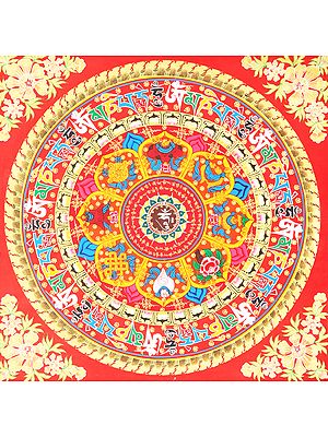 Tibetan Buddhist OM (AUM) Mandala with the ASHTAMANGALA (Eight Auspicious Symbols) with the Auspicious Mantras