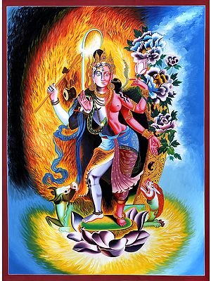 Large Ardhanarishvara (Shiva Shakti) - Brocadeless Thangka