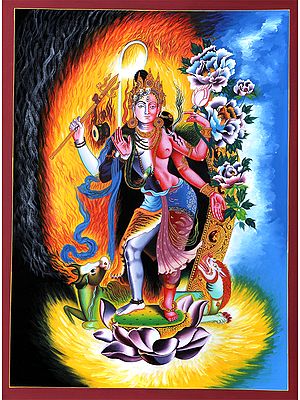 Ardhanarishvara (Shiva Shakti) - Brocadeless Thangka