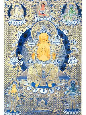Tibetan Buddhist Deity Future Buddha Maitreya - Brocadeless Thangka
