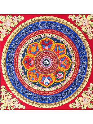 Tibetan Buddhist OM Mandala with Ashtamangala Symbols