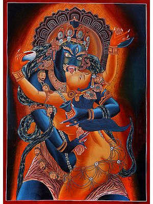 Awesome Tantric Buddhist Deity in Yab Yum - Brocadeless Thangka