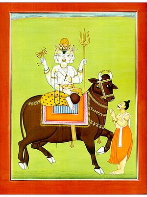 Lord Sadashiva on Nandi With A Devotee