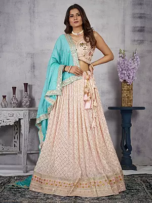 Embroidered Peach Georgette Lehenga Choli with Sequins