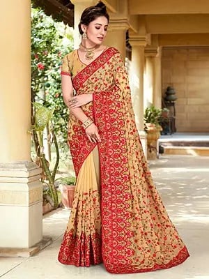 Attractive Floral Embroidery Work Party Wear Georgette Saree