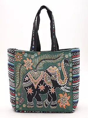 Elephant Tote Bag from Kutch with Zipper Closure