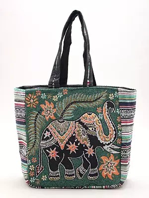 Elephant Tote Bag from Kutch with Zipper Closure
