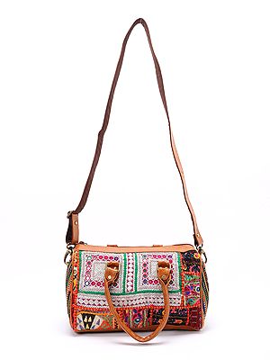 Rainbow Banjara Leather Bag with Embroidered Patch-work and Mirrors