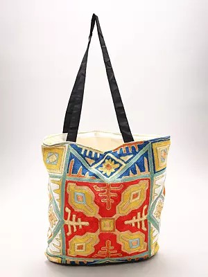 Chain Stitched Aari Embroidered Shopper Tote Bag from Kashmiri