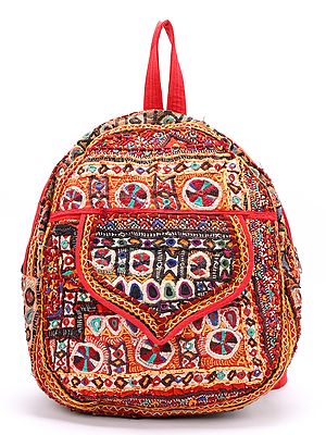 Antique Rabari Embroidered Backpack with Mirror Work from Kutch