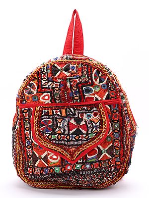 Antique Rabari Embroidered Backpack with Mirror Work from Kutch