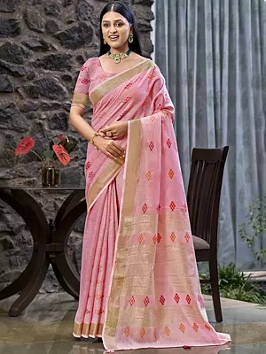 Linen Weaving Work Traditional Saree With Tassels Pallu For Casual Occasion