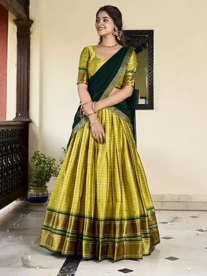 Weaving Work And Lace Border Traditional Paithani Cotton Silk Lehenga Choli With Georgette Dupatta