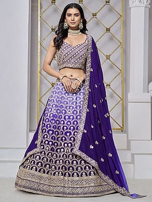 Chinon Embroidery And Sequins Work Elegant Wedding Wear Lehenga Choli With Dupatta