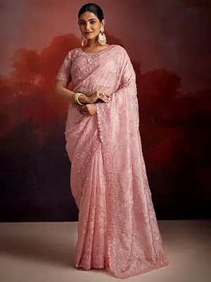 Beauty-Bush Cut-Dana And Thread Sequins Work Party Wear Designer Elegant Organza Saree