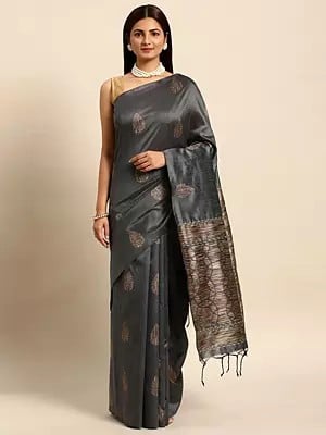 Handloom Raw Silk Woven Butti Attractive Party Wear Saree With Tassels Pallu