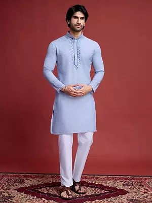 Viscose Mirror Work On Self Weaving Work Designer Kurta For Festival Occasion