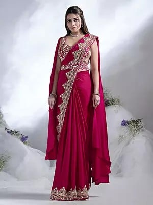 Crepe Satin Silk Sequins And Moti Work Designer Party Wear Saree With Blouse