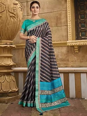 Stone And Handwork Striped Pattern Gajji Silk Saree For Casual Occasion