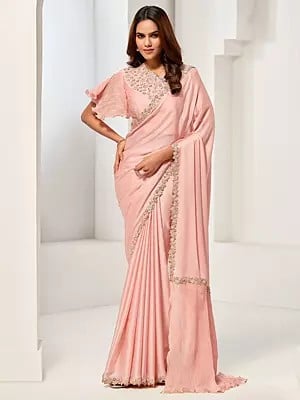 Sequins Work And Handwork Border Crepe Satin Silk Saree With Designer Blouse