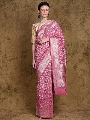 Art Silk Banarasi Saree with All-Over Brocaded Floral Jaal