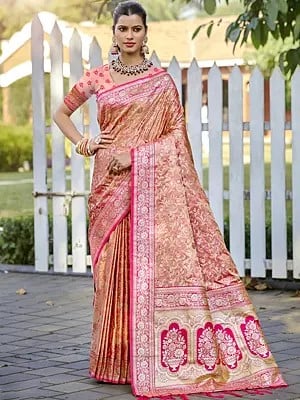 Floral Motifs All Over Wedding Wear Silk Saree With Woven Tassels Pallu