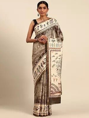 Cotton Traditional Warli Art Printed Festive Cotton Saree With Blouse