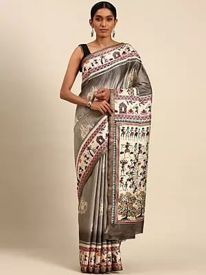 Cotton Casual Wear Warli Art Printed Saree With Contrast Pallu