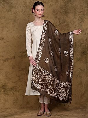 Batik Printed Chakra Pattern Art Silk Dupatta from Telangana