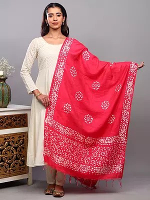 Batik Printed Chakra Pattern Art Silk Dupatta from Telangana