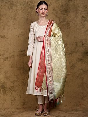 Banarasi Dupatta with All-Over Zari Brocaded Bootis and Phool Bail Border