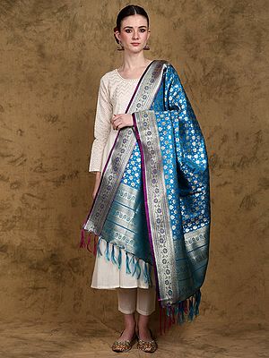 Banarasi Dupatta with All-Over Zari Brocaded Bootis and Phool Bail Border