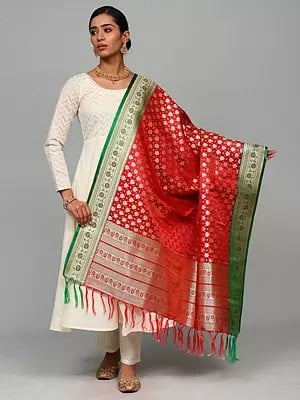 Banarasi Dupatta with All-Over Zari Brocaded Bootis and Phool Bail Border