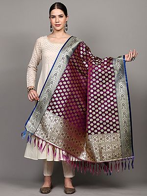 Banarasi Dupatta with All-Over Zari Brocaded Bootis and Phool Bail Border