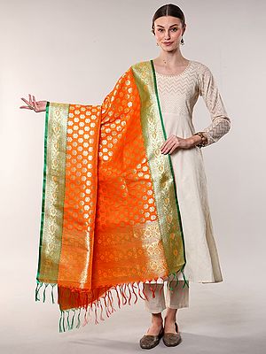Banarasi Dupatta with All-Over Zari Brocaded Bootis and Phool Bail Border